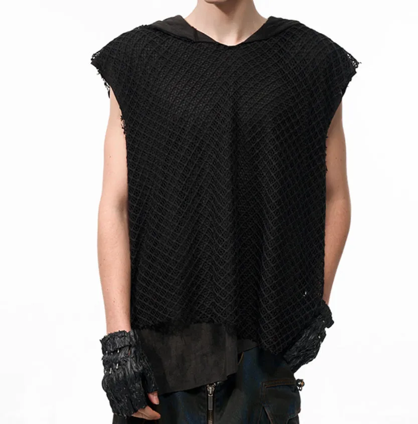 Niche Real Two Pieces checkered hollow pullover hooded vest in black side view
