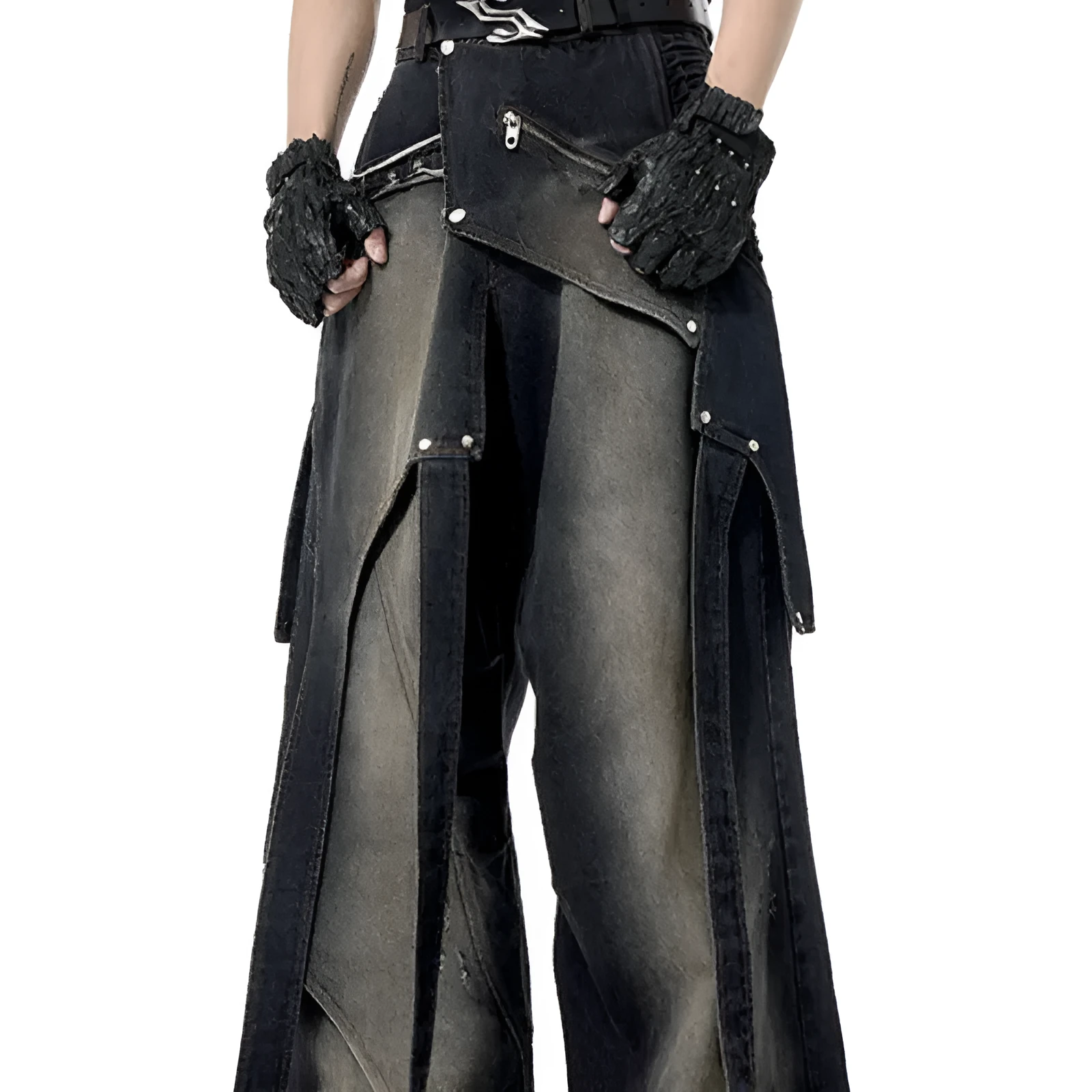 Youthful deconstruction worn jeans in cotton with front zipper available in sizes S M L XL