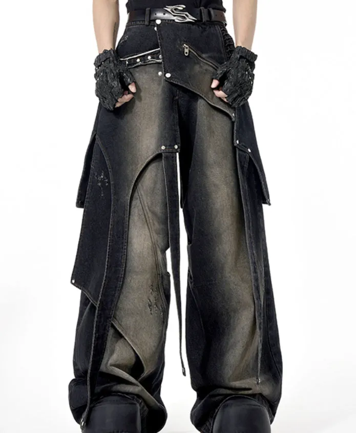 Youthful deconstruction worn jeans in cotton with front zipper available in sizes S M L XL
