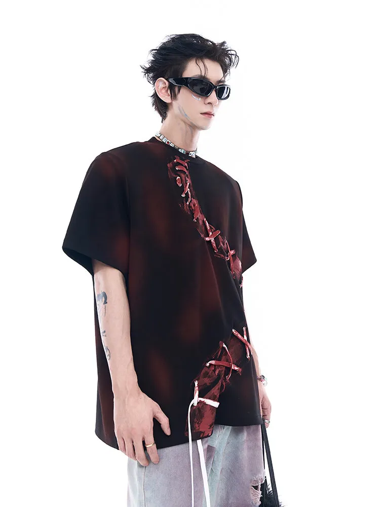 Red men's pure cotton loose fit drop shoulder T-shirt with short sleeves