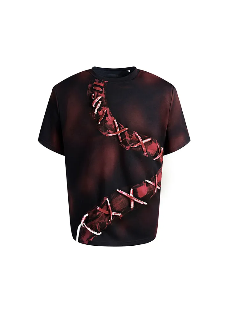Red men's pure cotton loose fit drop shoulder T-shirt with short sleeves