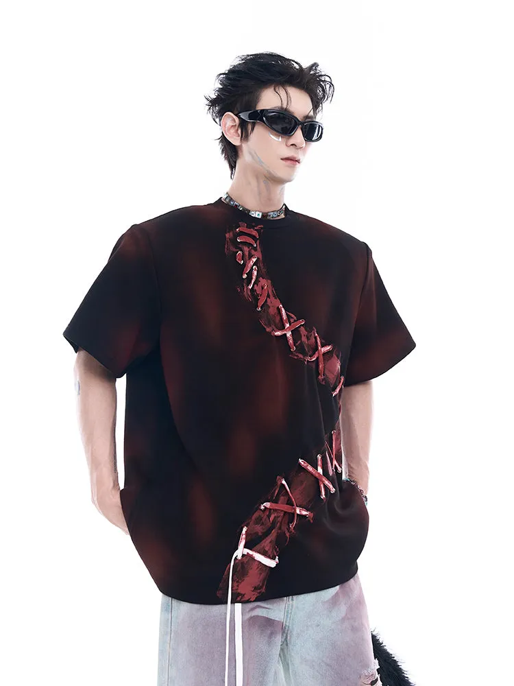 Red men's pure cotton loose fit drop shoulder T-shirt with short sleeves