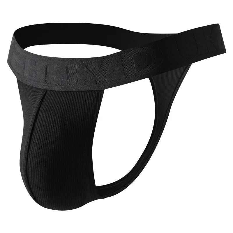 Men's pure colour viscose knitted hip lifting T-back short in solid black