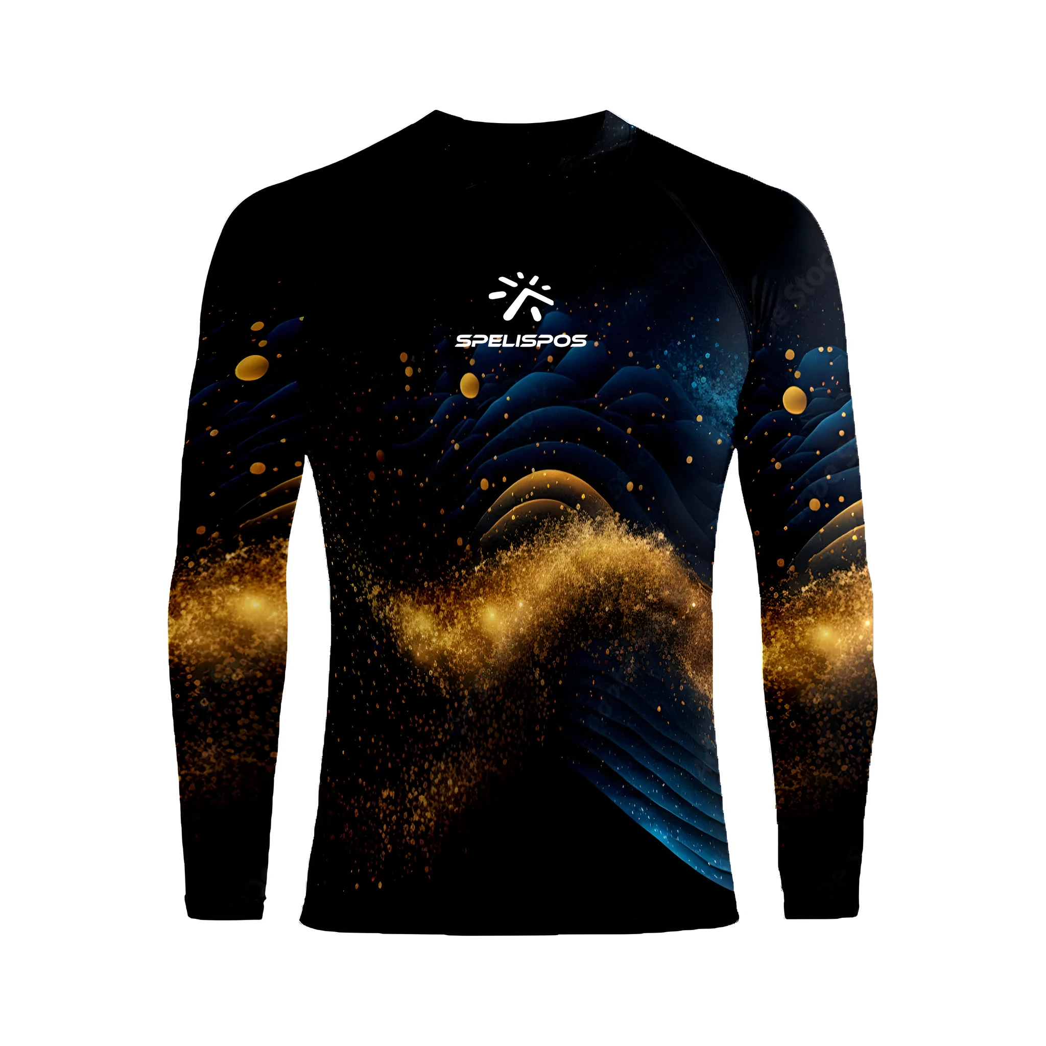 Long sleeve hooded rash guard for men in Lycra fabric, quick-drying, sizes XS to 6XL for diving and surfing.