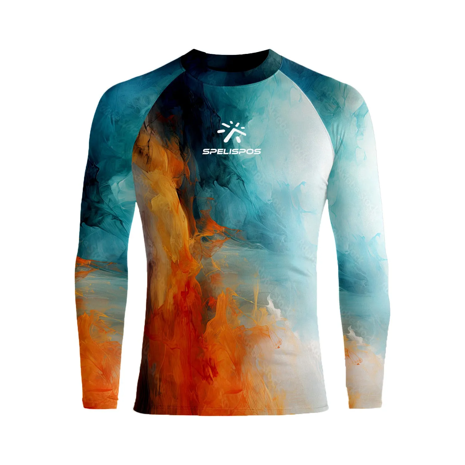 Long sleeve hooded rash guard for men in Lycra fabric, quick-drying, sizes XS to 6XL for diving and surfing.