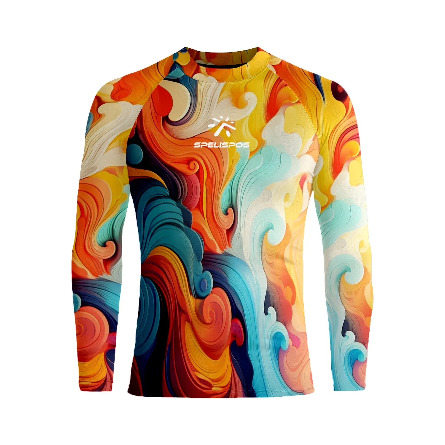 Long sleeve hooded rash guard for men in Lycra fabric, quick-drying, sizes XS to 6XL for diving and surfing.