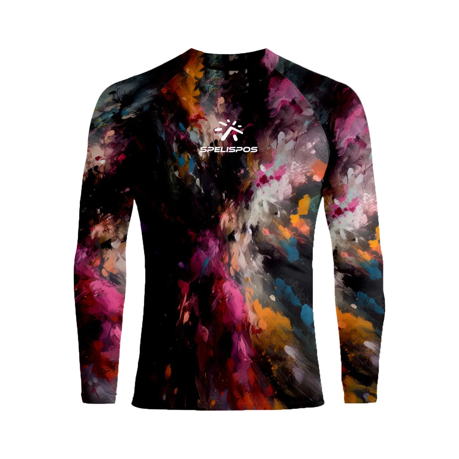 Long sleeve hooded rash guard for men in Lycra fabric, quick-drying, sizes XS to 6XL for diving and surfing.