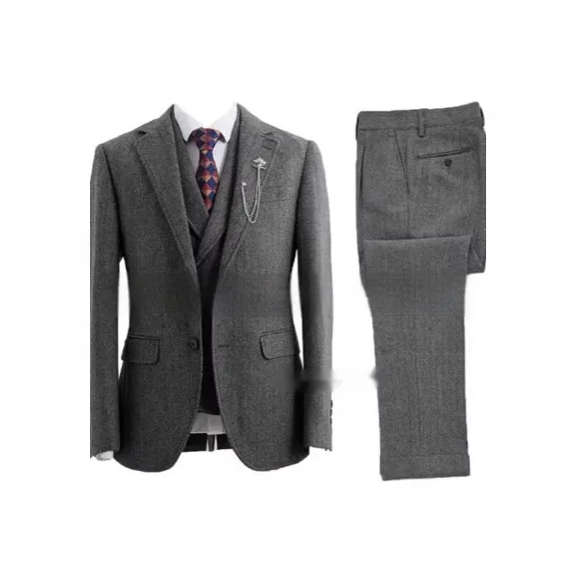 New men's casual three-piece suit in slim fit nylon fabric in brown colour
