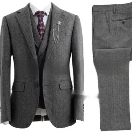 New men's casual three-piece suit in slim fit nylon fabric in brown colour