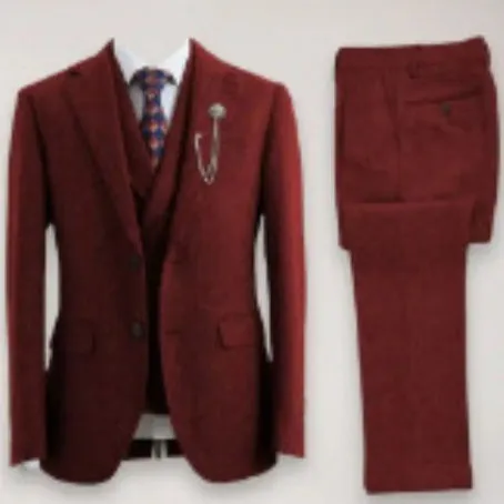 New men's casual three-piece suit in slim fit nylon fabric in brown colour