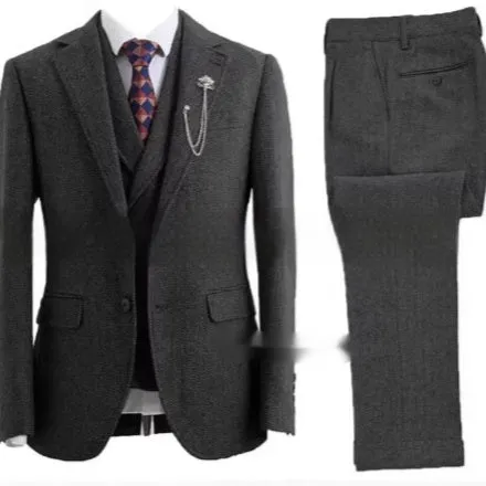 New men's casual three-piece suit in slim fit nylon fabric in brown colour