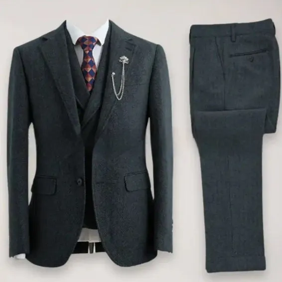 New men's casual three-piece suit in slim fit nylon fabric in brown colour