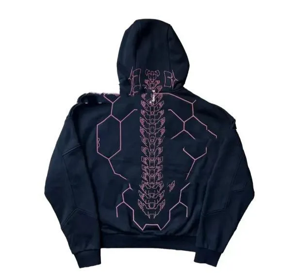 Fashion printed long sleeve sports and leisure sweater in black, loose fit, with dimensional patch pocket for men and teenagers