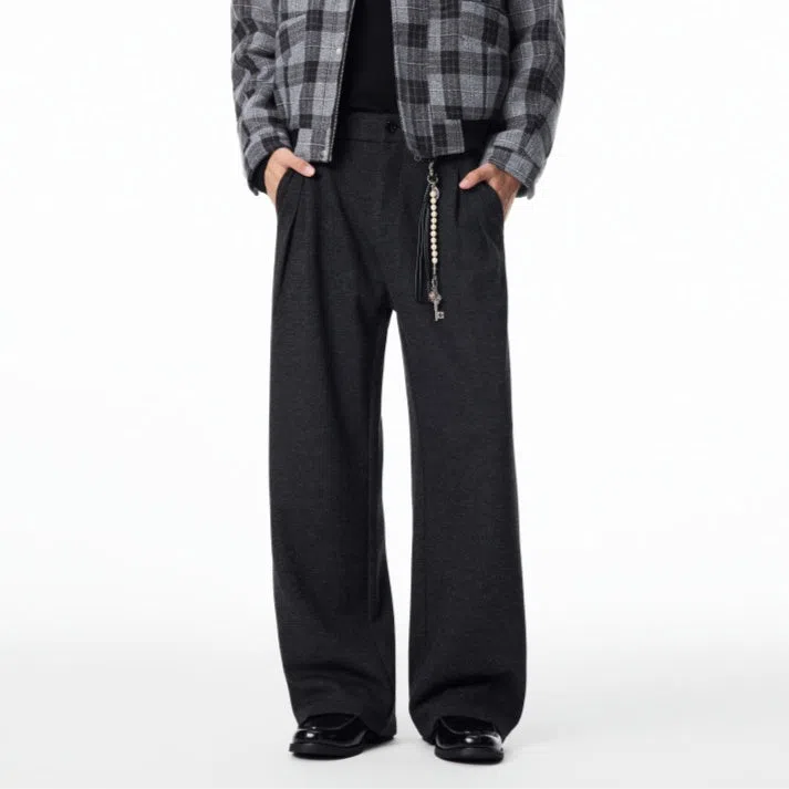 Men's straight fleece-lined casual polyester trousers in Ancient Brown colour, loose fit for autumn winter