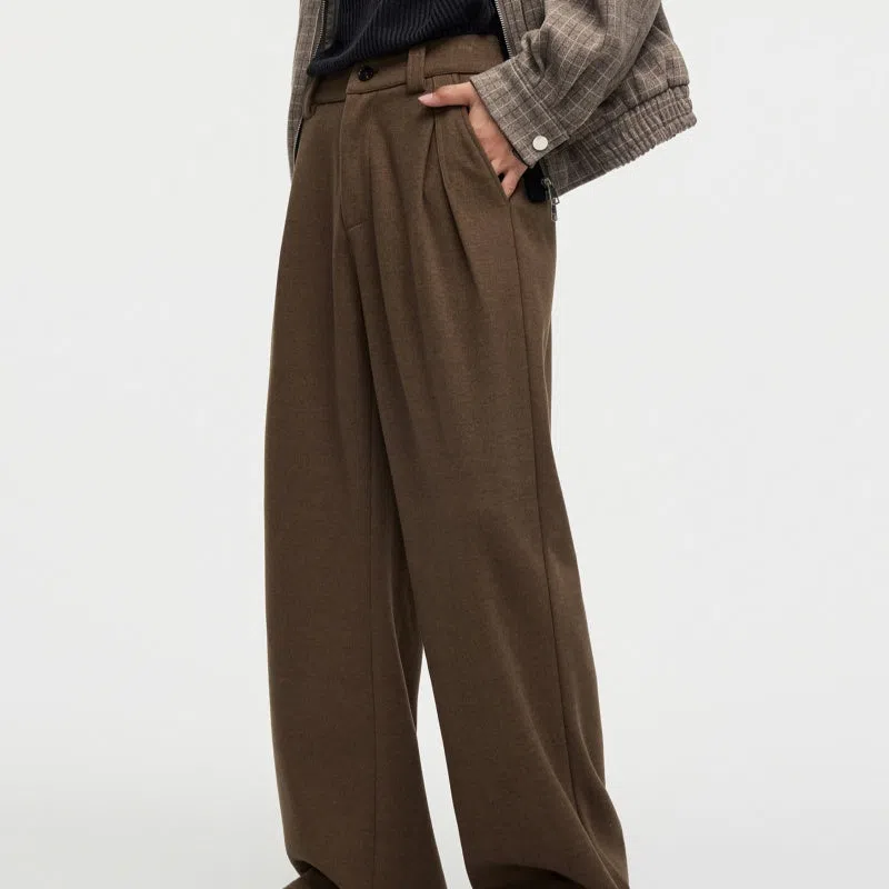 Men's straight fleece-lined casual polyester trousers in Ancient Brown colour, loose fit for autumn winter
