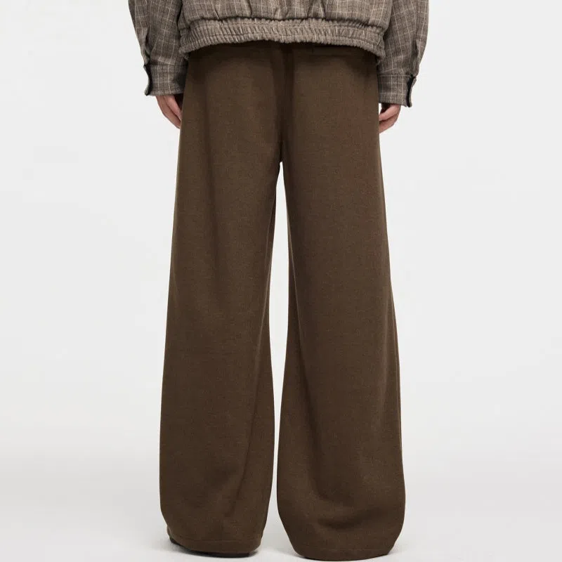 Men's straight fleece-lined casual polyester trousers in Ancient Brown colour, loose fit for autumn winter