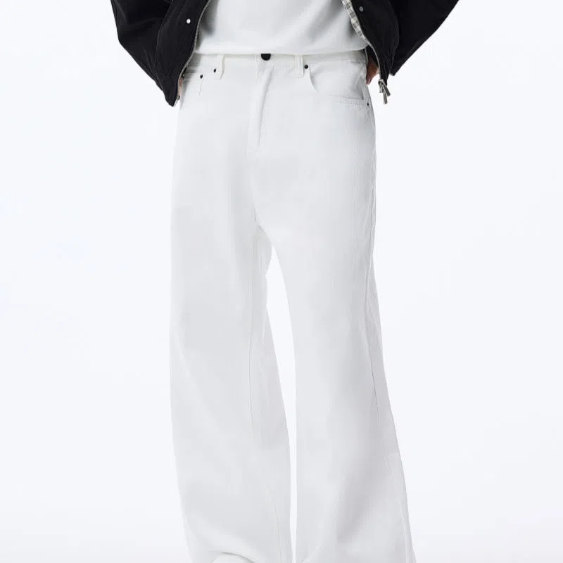 Black straight-leg fleece-lined cotton jeans, American-style casual trousers for autumn and winter, solid colour