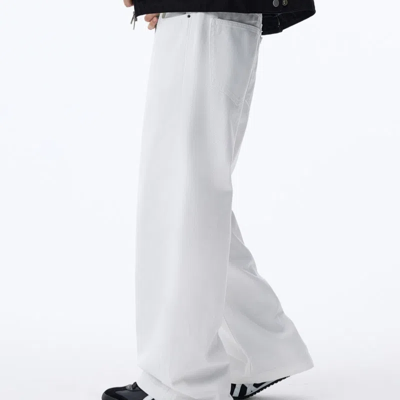 Black straight-leg fleece-lined cotton jeans, American-style casual trousers for autumn and winter, solid colour