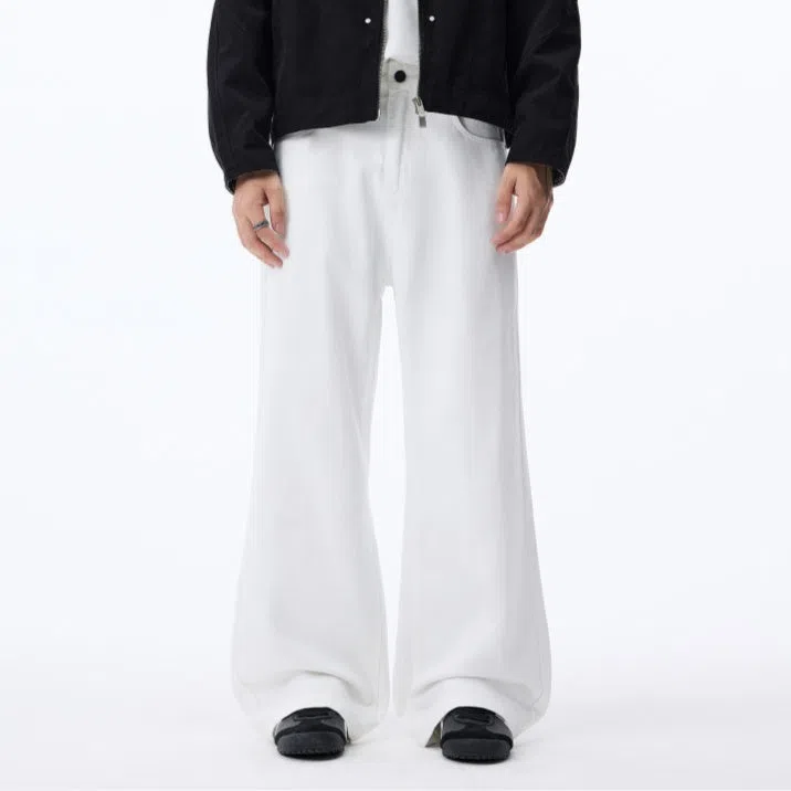 Black straight-leg fleece-lined cotton jeans, American-style casual trousers for autumn and winter, solid colour