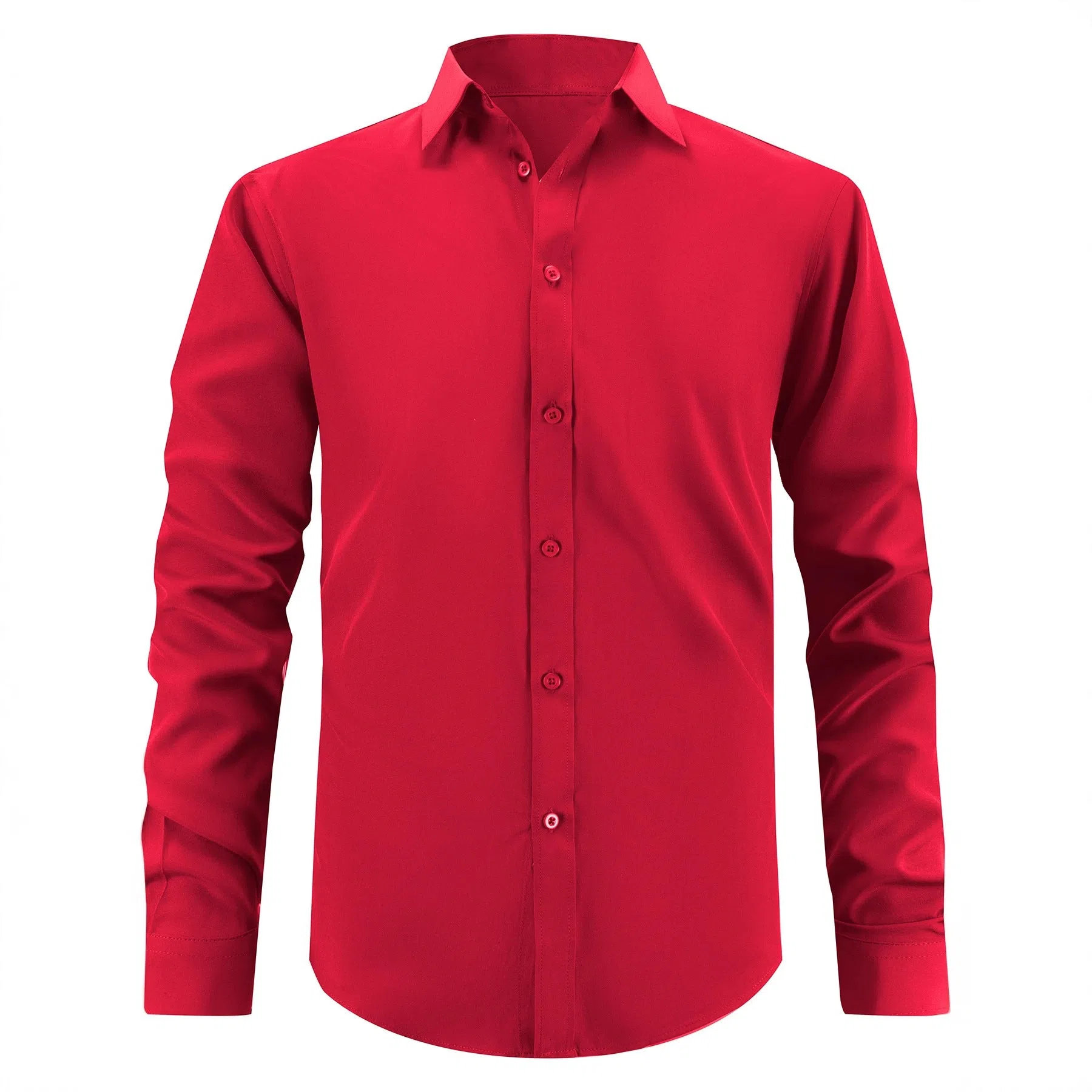 Men's slim-fit solid colour polyester shirt in black, front view, Korean cardigan style casual wear