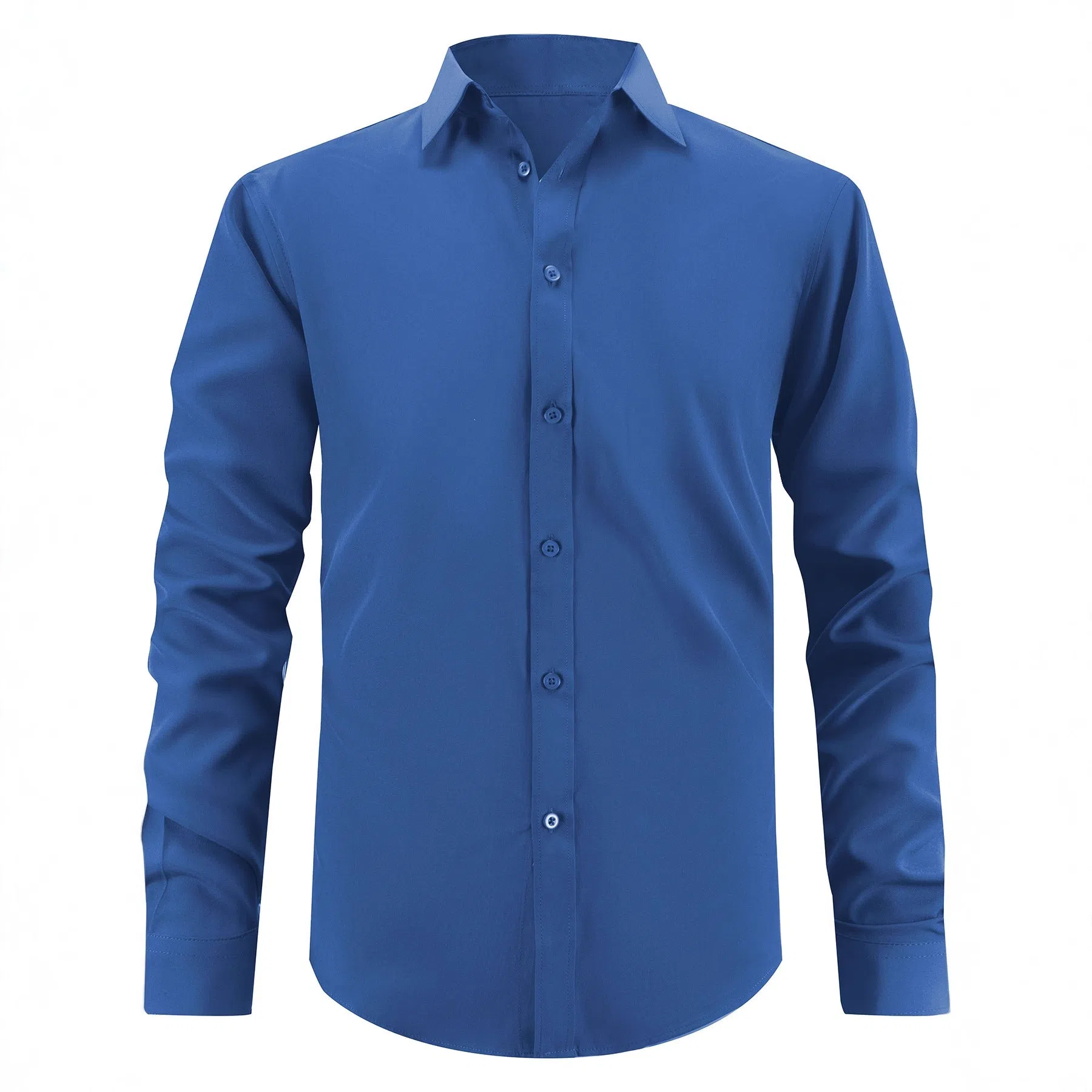 Men's slim-fit solid colour polyester shirt in black, front view, Korean cardigan style casual wear