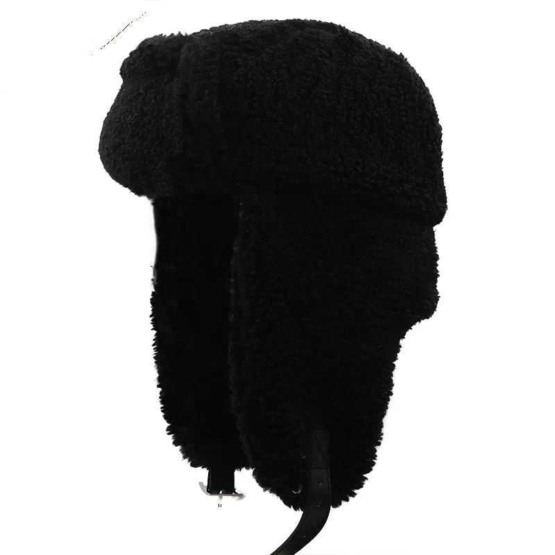 Lamb fleece cold-proof hat in 01 Gray, round top, size XL 58-60cm, cotton outer with lamb wool lining