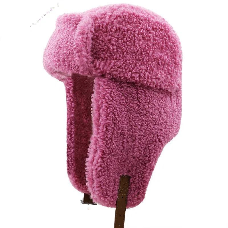 Lamb fleece cold-proof hat in 01 Gray, round top, size XL 58-60cm, cotton outer with lamb wool lining