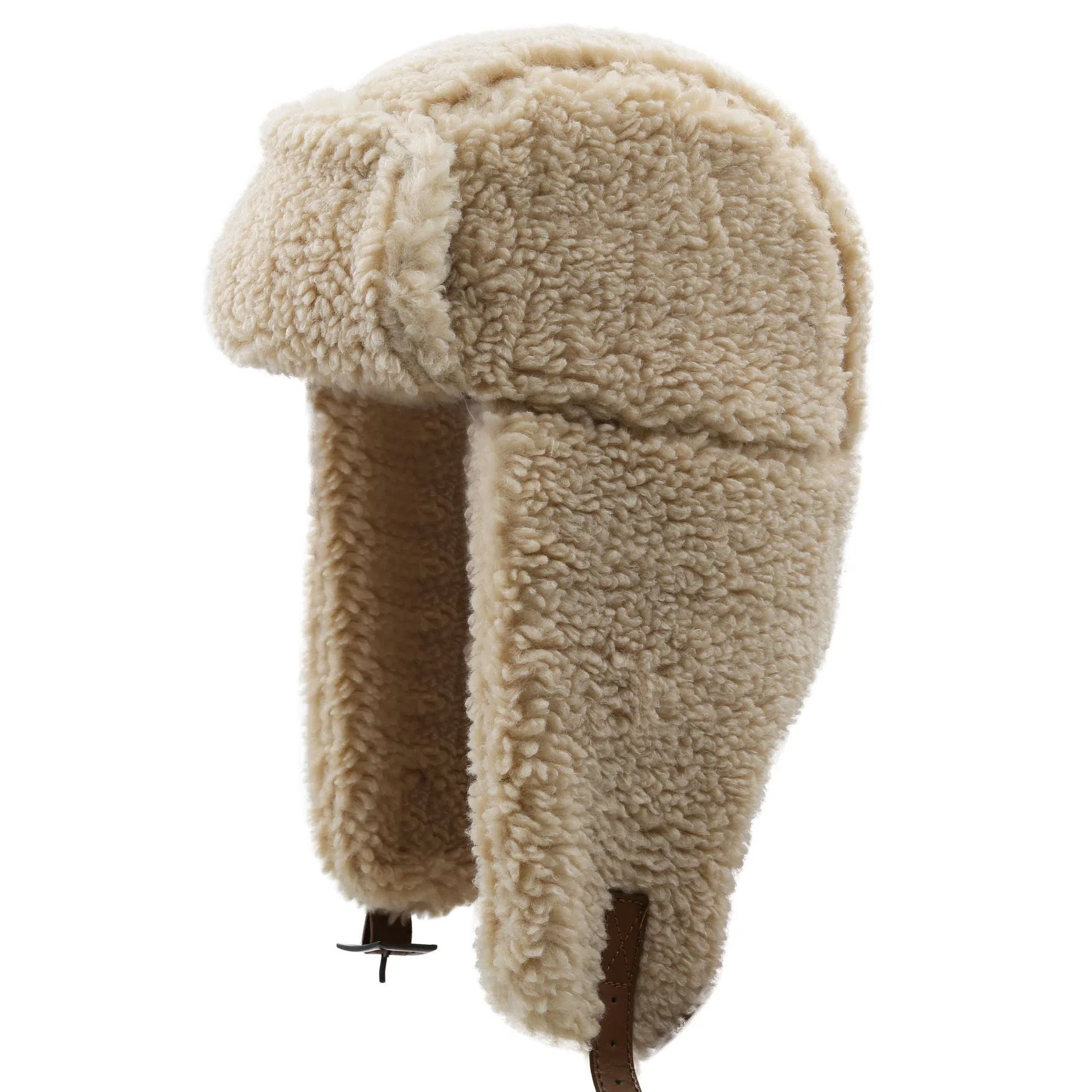 Lamb fleece cold-proof hat in 01 Gray, round top, size XL 58-60cm, cotton outer with lamb wool lining