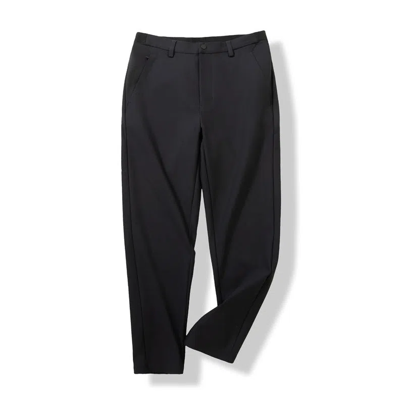 Men's straight leg casual pants in Army Green, slightly elastic, blended nylon fabric, mid-rise waist