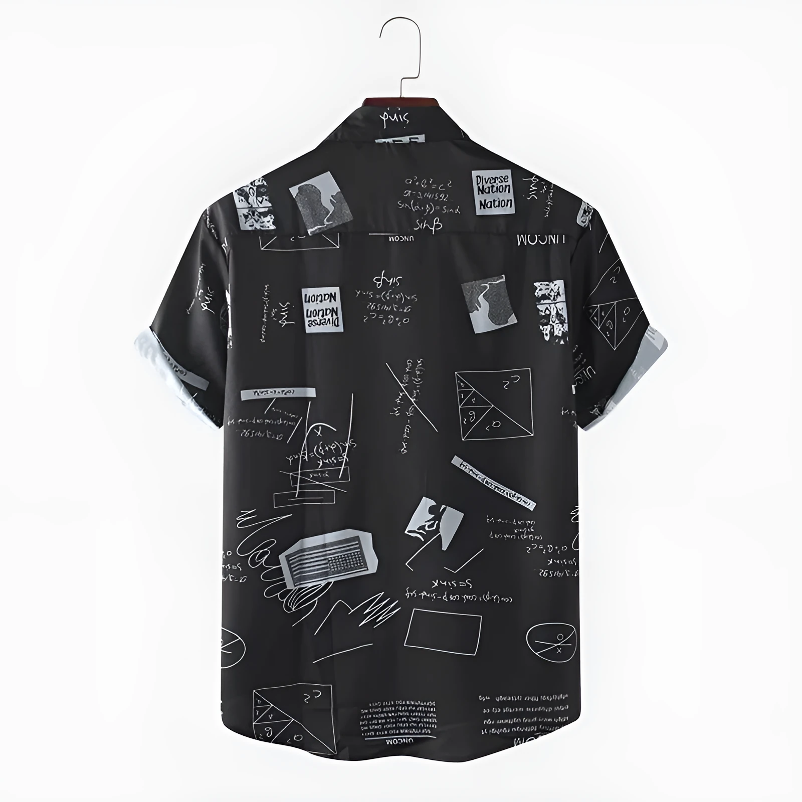 Men's cotton short sleeve shirt with abstract floral print and chest pocket in white