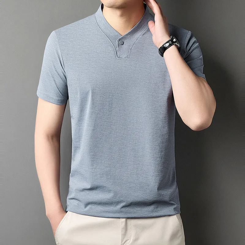 Men's short sleeve t-shirt with zipper detailing in polyester blend fabric