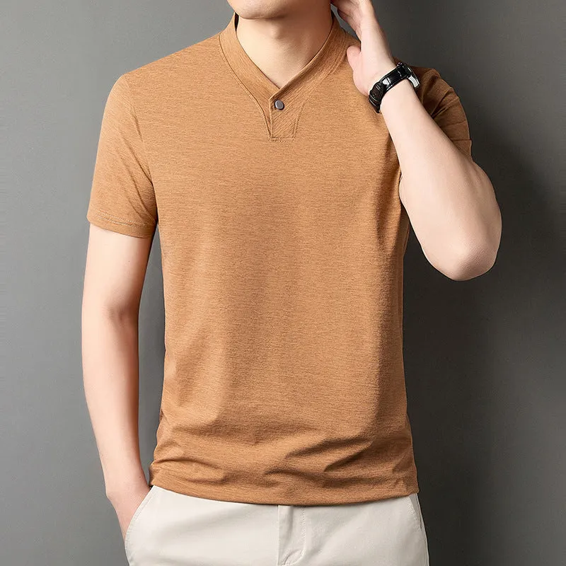 Men's short sleeve t-shirt with zipper detailing in polyester blend fabric