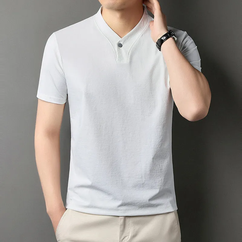 Men's short sleeve t-shirt with zipper detailing in polyester blend fabric
