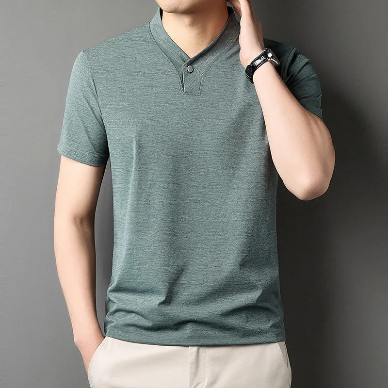 Men's short sleeve t-shirt with zipper detailing in polyester blend fabric