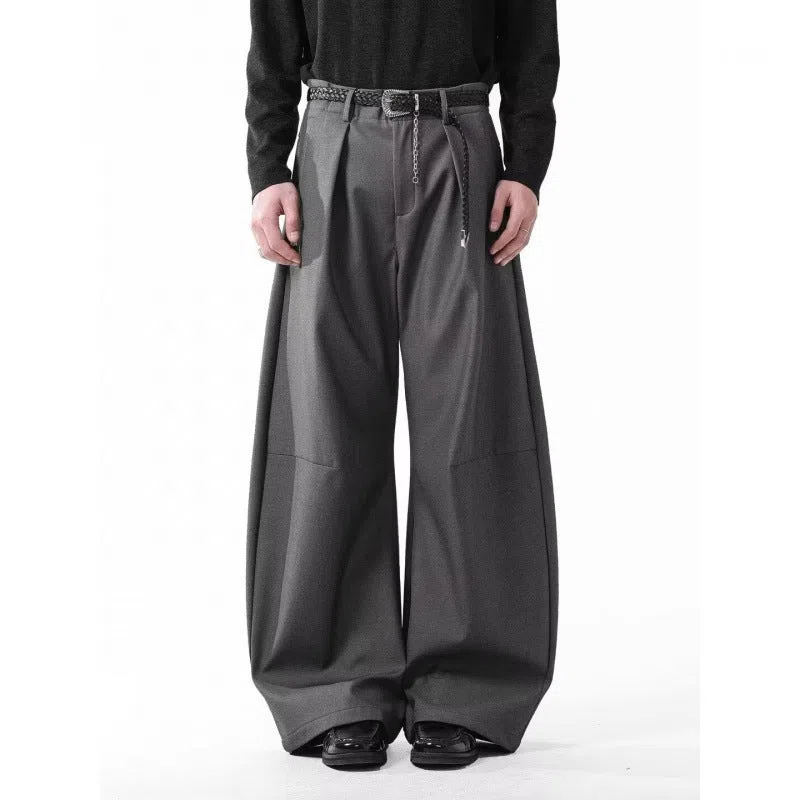 Men's loose casual wide leg pants in black, high waist, cotton blend fabric
