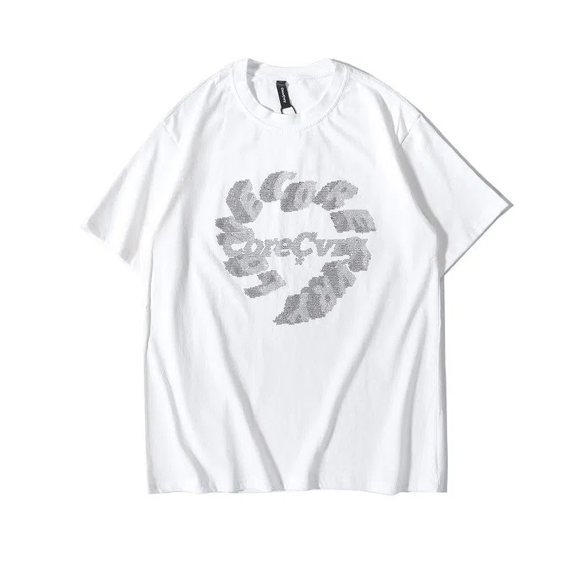 Loose fit summer T-shirt for men, round neck, short sleeve, in black or white, front view