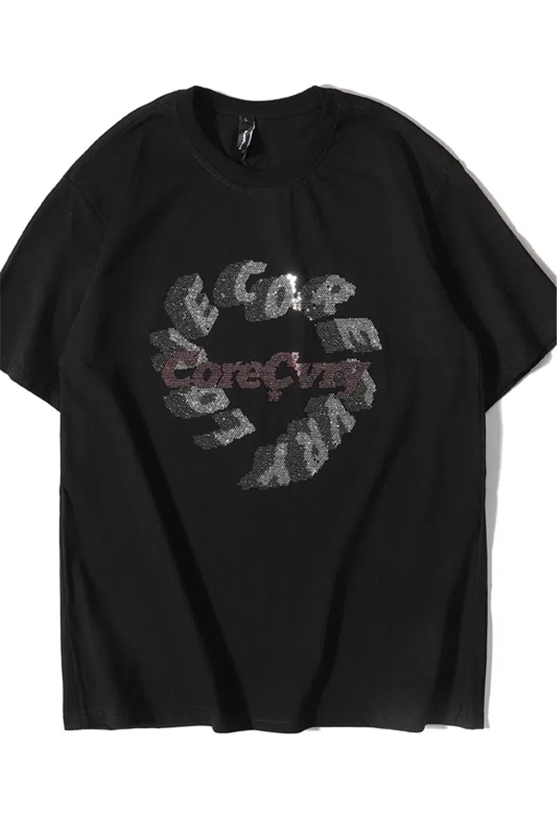Loose fit summer T-shirt for men, round neck, short sleeve, in black or white, front view