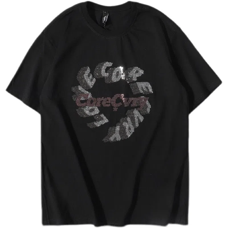 Loose fit summer T-shirt for men, round neck, short sleeve, in black or white, front view