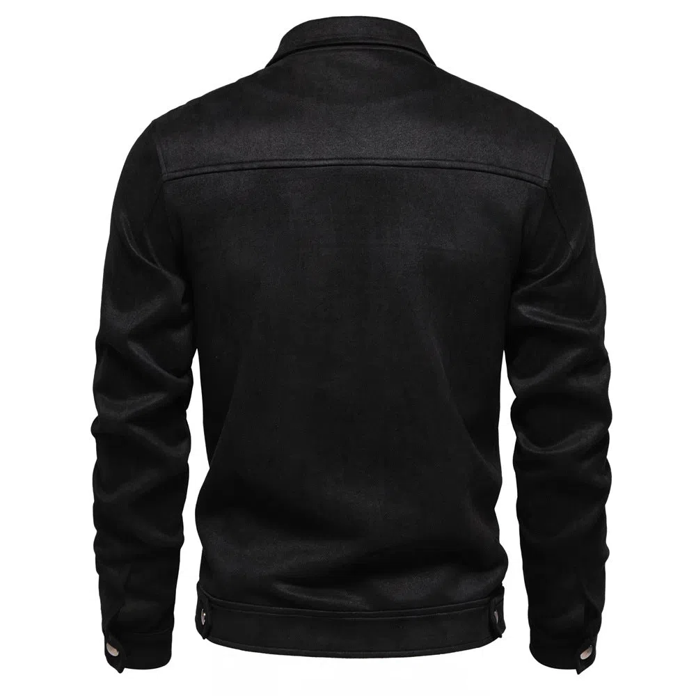 Men's solid suede lapel zipper jacket autumn winter outdoor coat front view