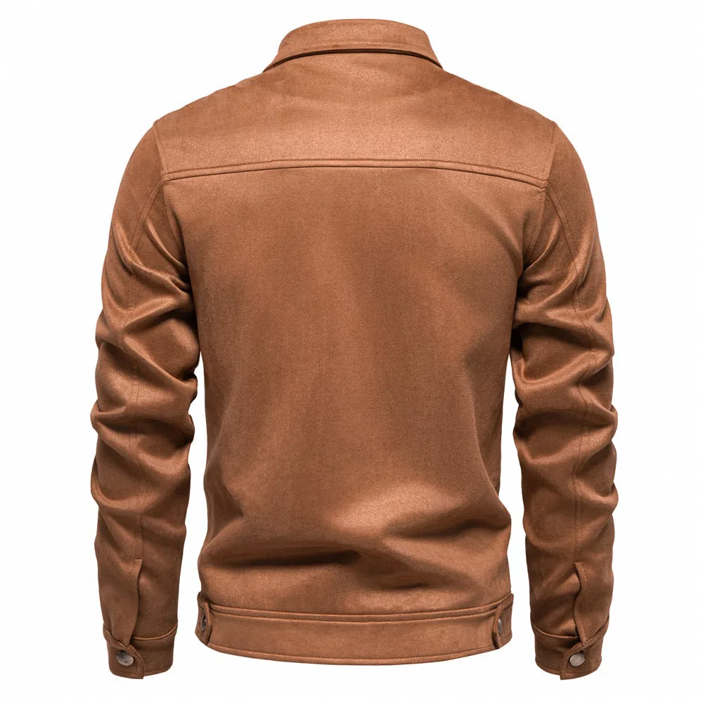 Men's solid suede lapel zipper jacket autumn winter outdoor coat front view