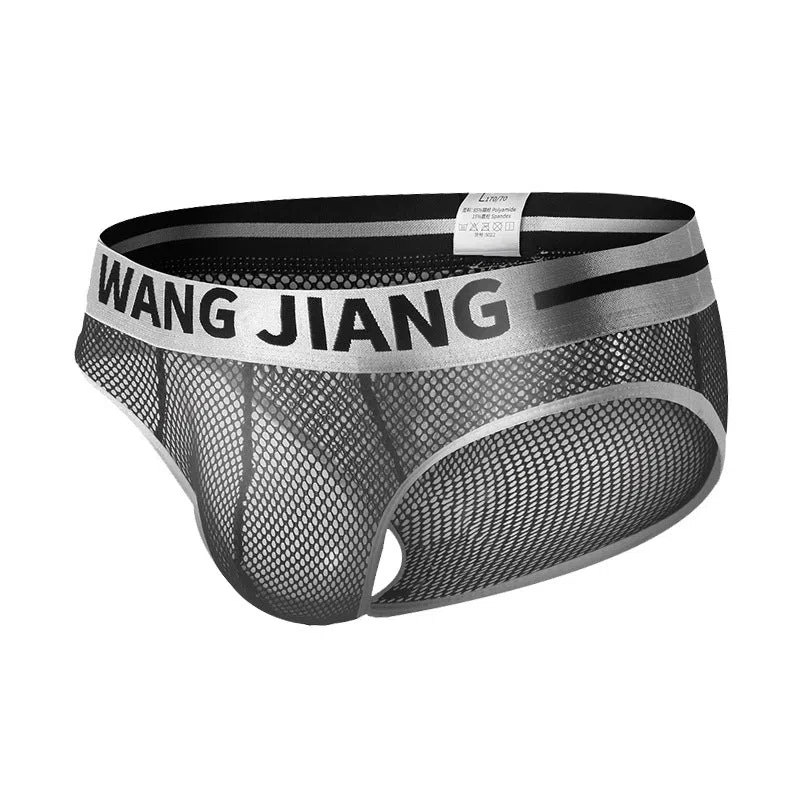 Men’s low waist mesh triangle briefs in solid colour breathable polyester summer underwear