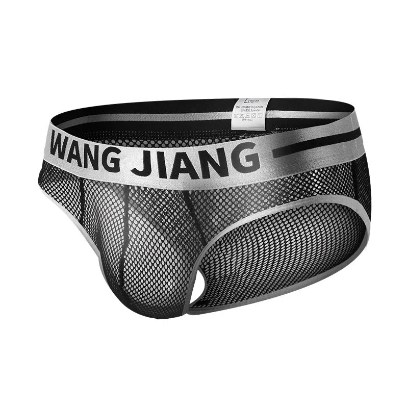 Men’s low waist mesh triangle briefs in solid colour breathable polyester summer underwear