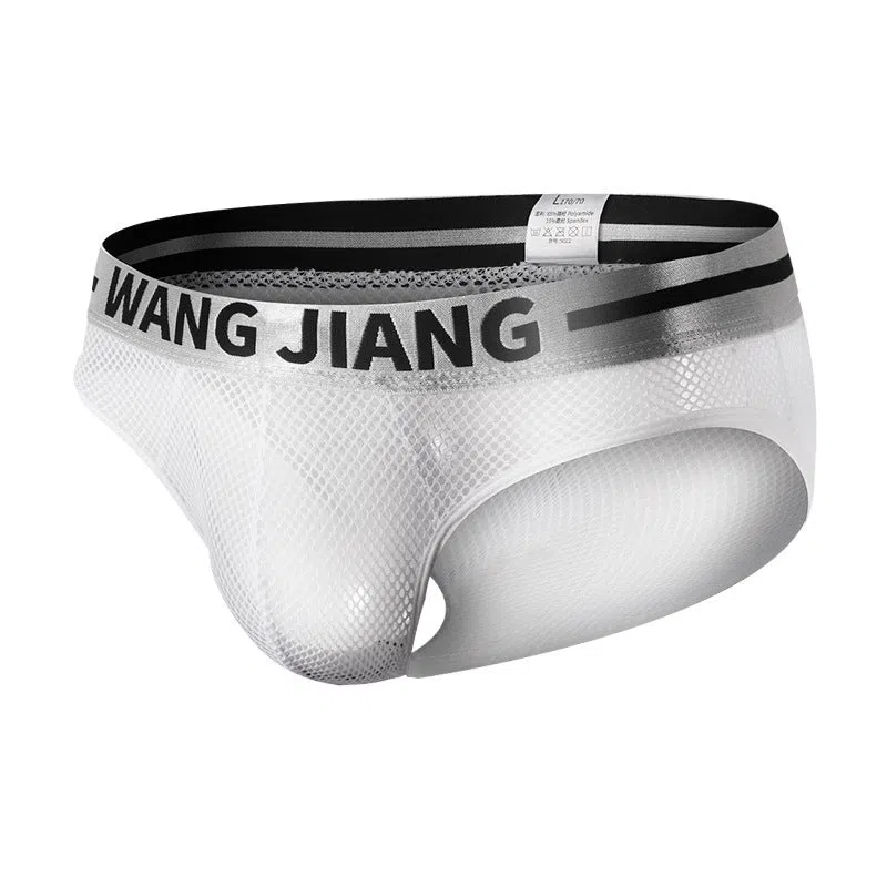 Men’s low waist mesh triangle briefs in solid colour breathable polyester summer underwear