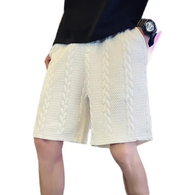 Casual loose cotton polyester blend summer pirate shorts in black, long straight leg design