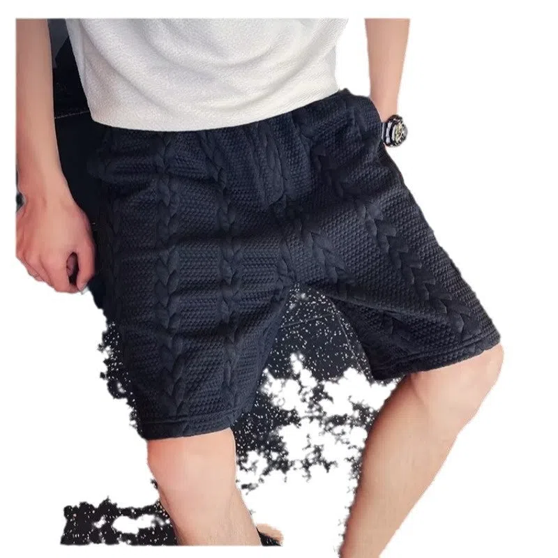Casual loose cotton polyester blend summer pirate shorts in black, long straight leg design