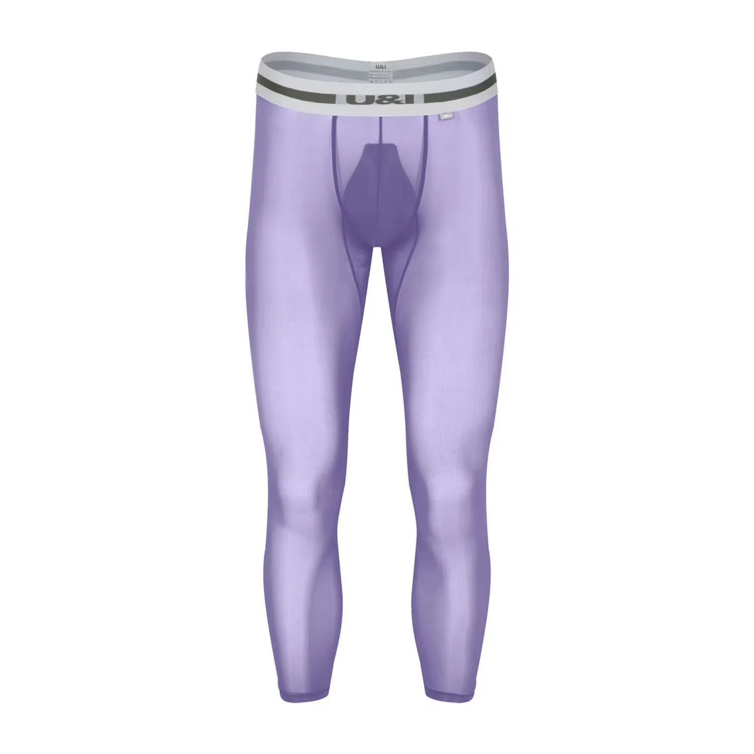 Sexy men's high-elasticity ice silk sports fitness leggings in solid colour black, front view