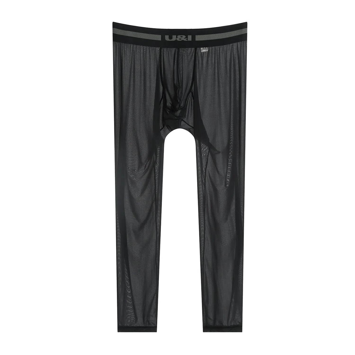 Sexy men's high-elasticity ice silk sports fitness leggings in solid colour black, front view
