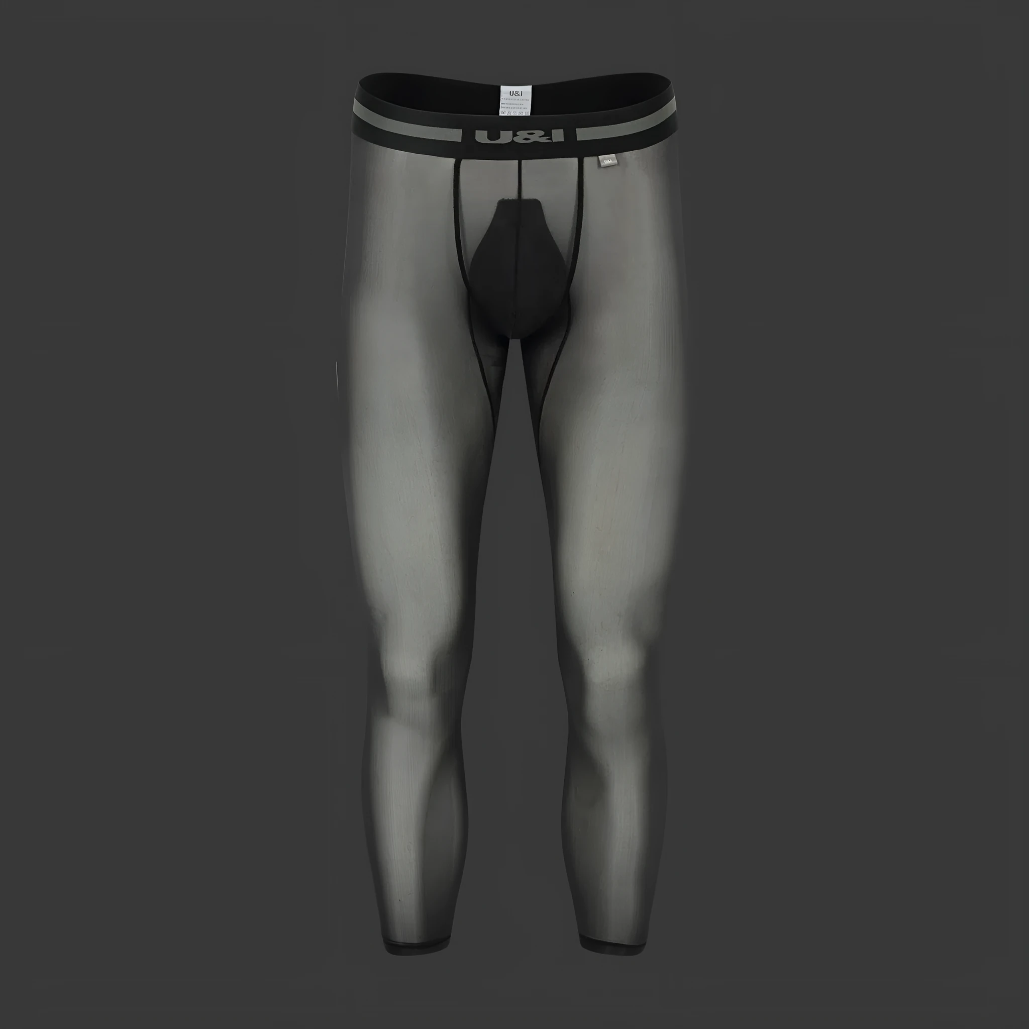 Sexy men's high-elasticity ice silk sports fitness leggings in solid colour black, front view