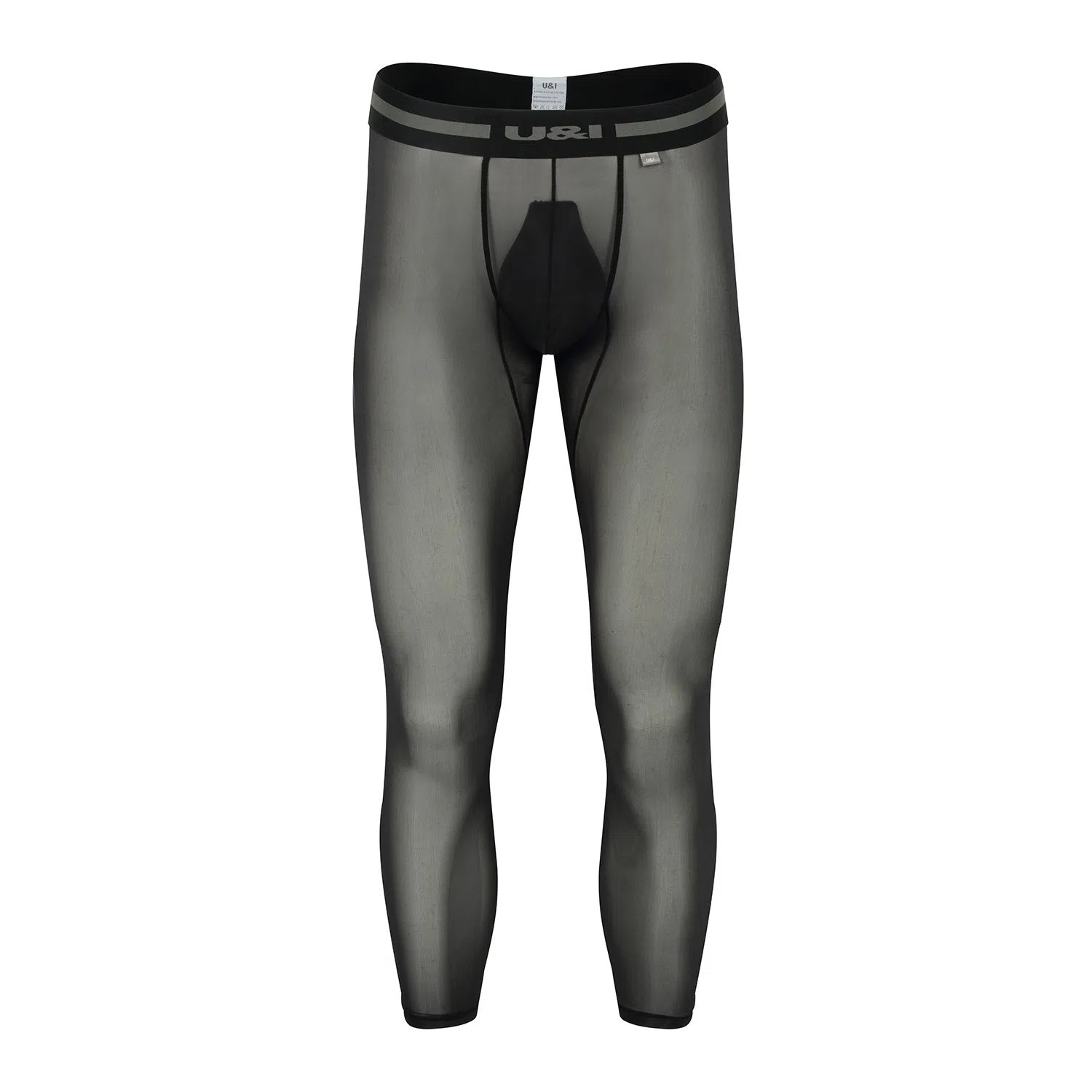 Sexy men's high-elasticity ice silk sports fitness leggings in solid colour black, front view