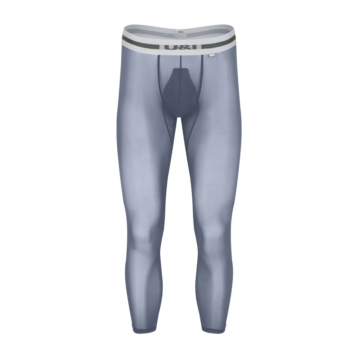Sexy men's high-elasticity ice silk sports fitness leggings in solid colour black, front view